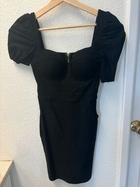 Windsor Black Puff-Sleeve Sweetheart Mini Dress